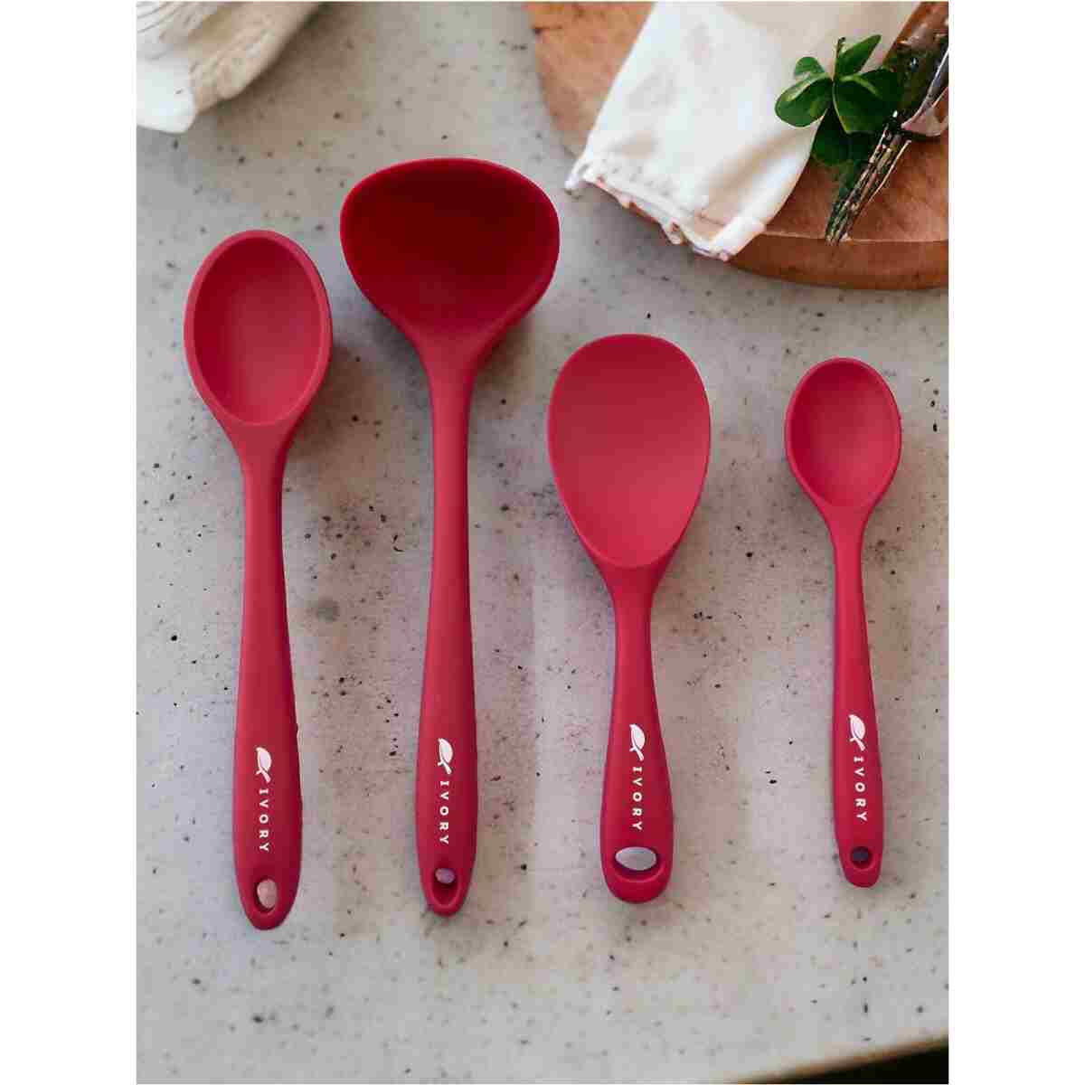Multiamo İvory Sert Uçlu Isıya Dayanıklı Yanmaz Yapışmaz Silikon Seti 4 Parça 28cm/22cm/20cm Kaşık 28cm Kepçe - Görsel 9