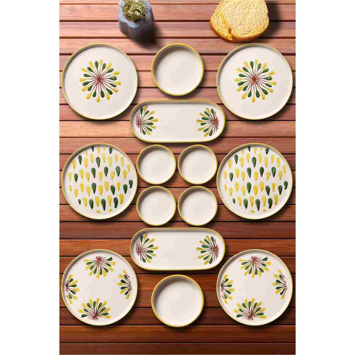Nandy Home 14 Parça 6 Kişilik Handmade Yeşil Nokta Kahvaltı Takımı - Lüx Kahvaltılık Sunum Seti - Görsel 8