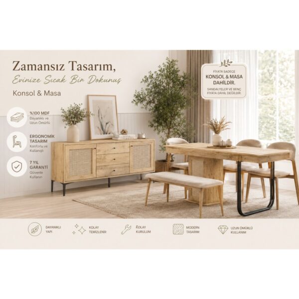 VENATTO Trio Meşe Yemek Odası