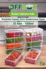 OFFBOX 20 Adet 1 Lt. Kendinden Kapaklı Difrize Uygun Buzluk Saklama Kutusu Düzenleyici - Görsel 8