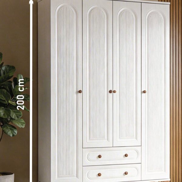 Kilim Mobilya Bohera Bohem Dört Kapaklı Dolap (MDF kapaklı, yüksek ayaklı, iki çekmeceli , 200cm yükseklikte)