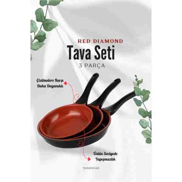 ThermoAD | Tava Seti | 3 Parça | 20cm-24cm-28cm | Red Diamond