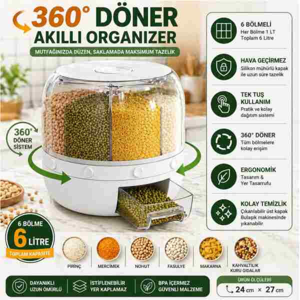 Genel Markalar 6 Kg Gıda Ve Bakliyat Organizeri, Organizer, Saklama Kabı, Mutfak Dolabı