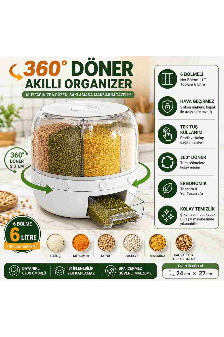 0b71b7f397d295c35592f5e1bf9b3b5b Genel Markalar 6 Kg Gıda Ve Bakliyat Organizeri, Organizer, Saklama Kabı, Mutfak Dolabı - Görsel 1