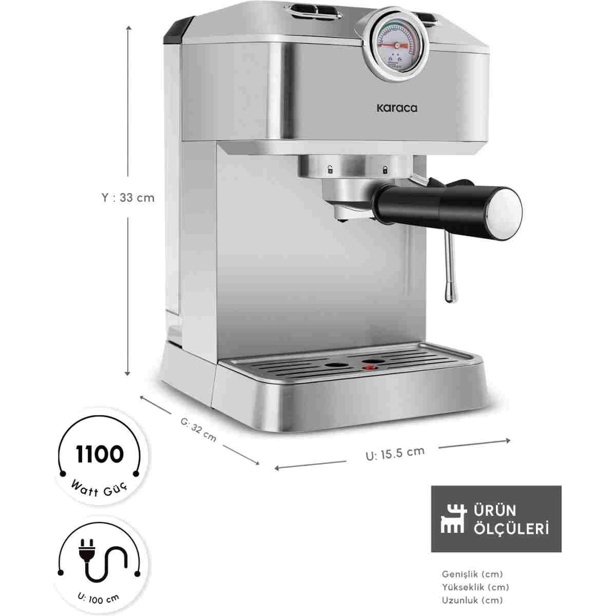 Karaca Coffee Art 1101 Süt Köpürtücülü 20bar Basınçlı Espresso Latte Cappuccino Americano Mak. 1,5l - Görsel 10