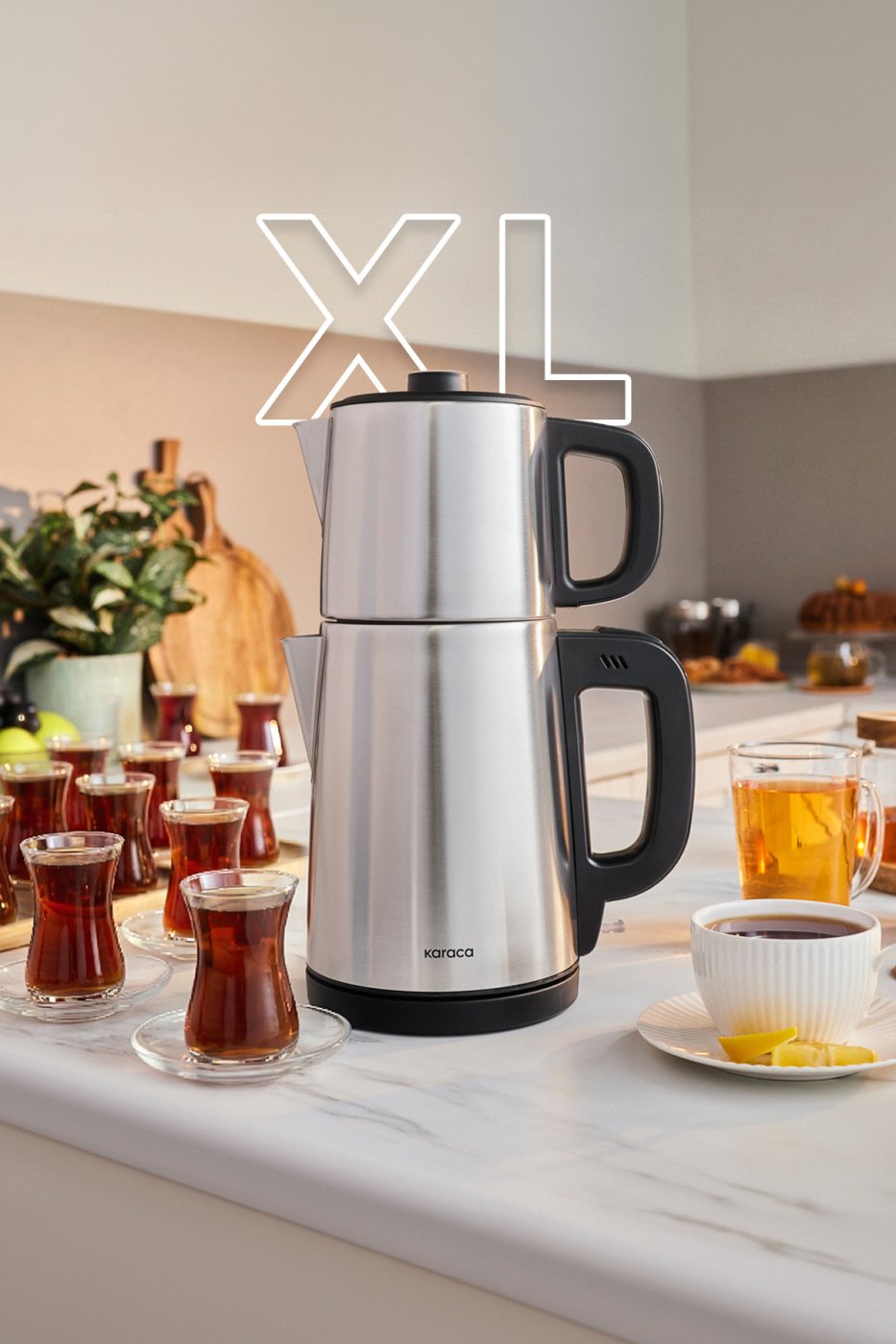 Karaca TeaBig XL 35 Çay Bardağı Kapasiteli 2 in 1 Çelik Çay Makinesi ve Su Isıtıcı Inox