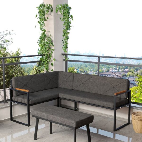 Mygusi Src Serisi Balkon, Bahçe, Cafe, Köşe Takımı, Balkon Köşe Takımı - Puflu - Antrasit