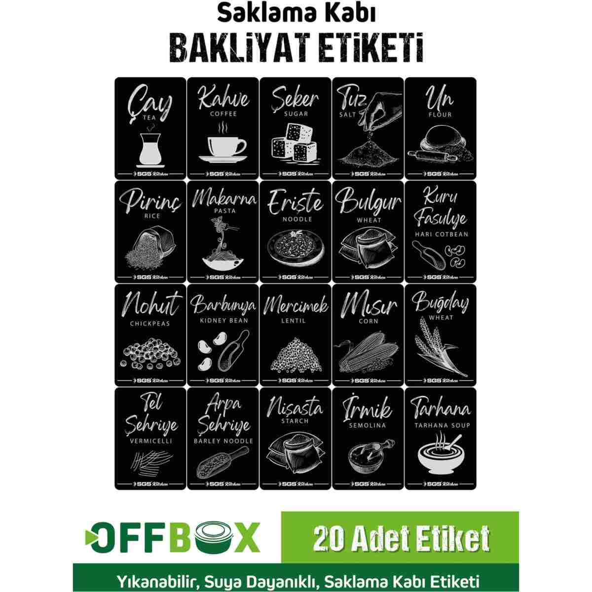 OFFBOX 12 Adet 24 Parça 1,2 Litre Kare Erzak Bakliyat Saklama Kabı Seti Baharatlık 20 Adet Etiket Hediyeli - Görsel 12