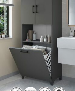 Bofigo Çok Amaçlı Dolap Banyo Dolabı Kirli Çamaşır Sepeti Dolabı Damla Antrasit