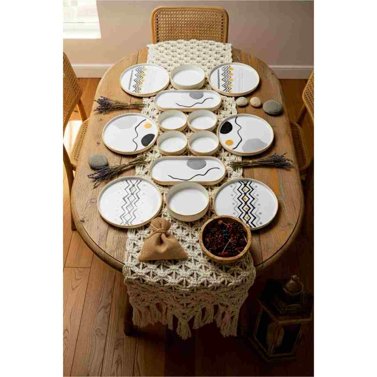 Kitchen Life 14 Parça 6 Kişilik Axial Stackable Kahvaltı Takımı - Lüx Kahvaltılık Sunum Seti Tabağı - Görsel 2
