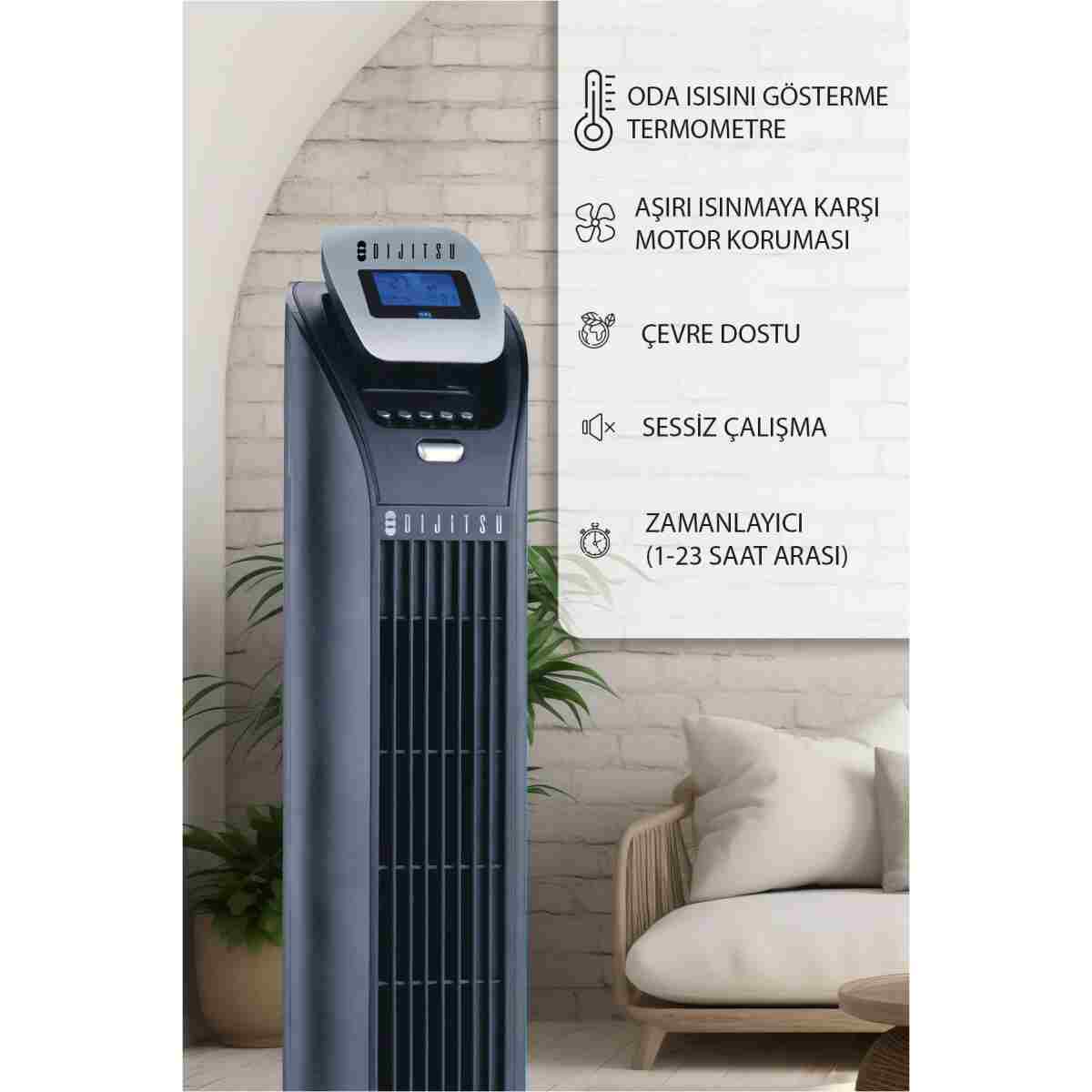 Dijitsu VN10 Kule Tipi Vantilatör Negatif İyon Özellikli Uzaktan Kumandalı 3 Kademeli 50 Watt Dijital Ekran Göstergeli - Görsel 2