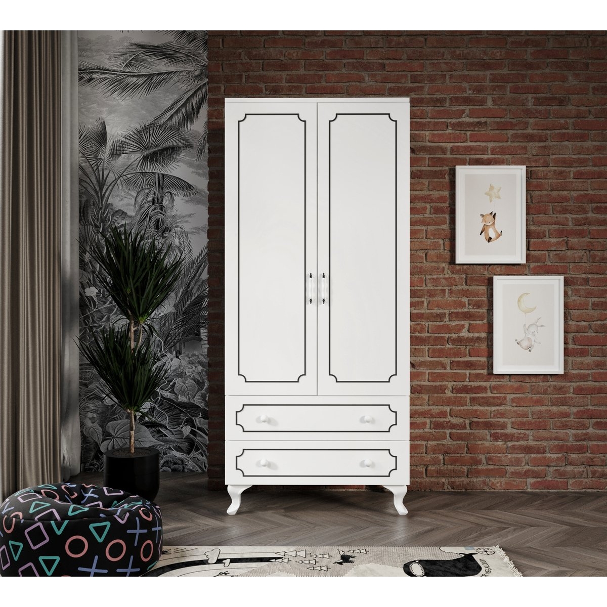 KZNMOB HOME Stil 2 Kapaklı 2 Çekmeceli Modern Gardırop, Elbise Dolabı - Tamamı 1. Kalite Mdf - Görsel 6