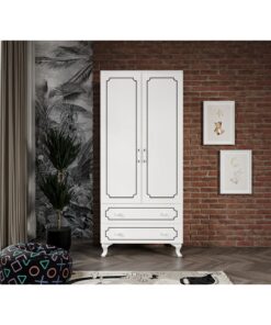 KZNMOB HOME Stil 2 Kapaklı 2 Çekmeceli Modern Gardırop, Elbise Dolabı - Tamamı 1. Kalite Mdf - Görsel 6