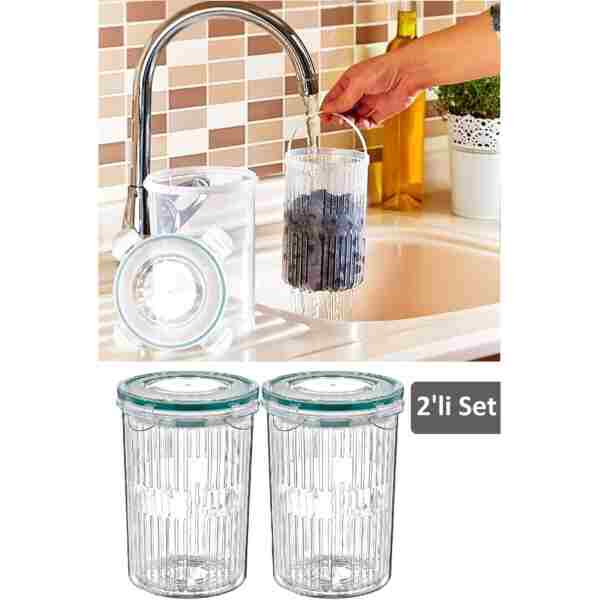Meleni Home 2'li Set Süzgeçli Zeytinlik - Zeytin Turşu Saklama Kabı 1,5 Lt 351KSERI