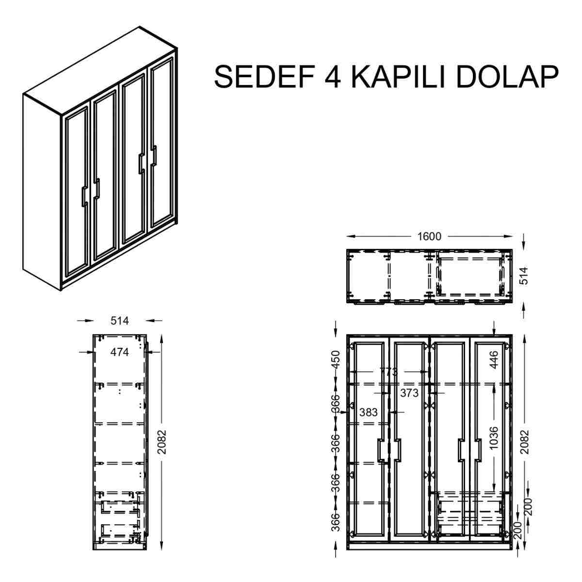Setay Gardırop, Lucca 4 Kapaklı Dolap - Görsel 7