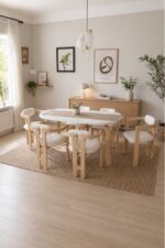 weltwood 6 Kişilik Kelebek Masa ve 6 İskandinav Sandalye seti | %100 MDF | %100 Kayın Ağacından Ayak Malzemesi