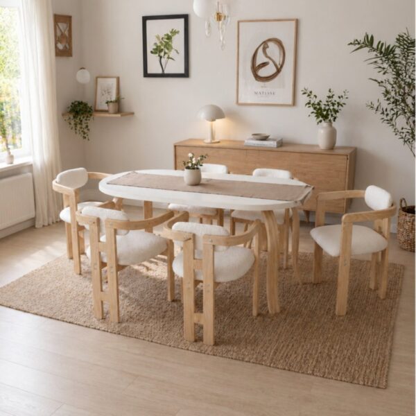 weltwood 6 Kişilik Kelebek Masa ve 6 İskandinav Sandalye seti | %100 MDF | %100 Kayın Ağacından Ayak Malzemesi