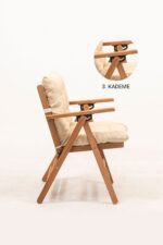 Meya Dekor Minderli Loretta Masa Sandalye Seti 4+1 Ahşap Bahçe Balkon Teras Katlanır Set 120x70 cm - Görsel 11
