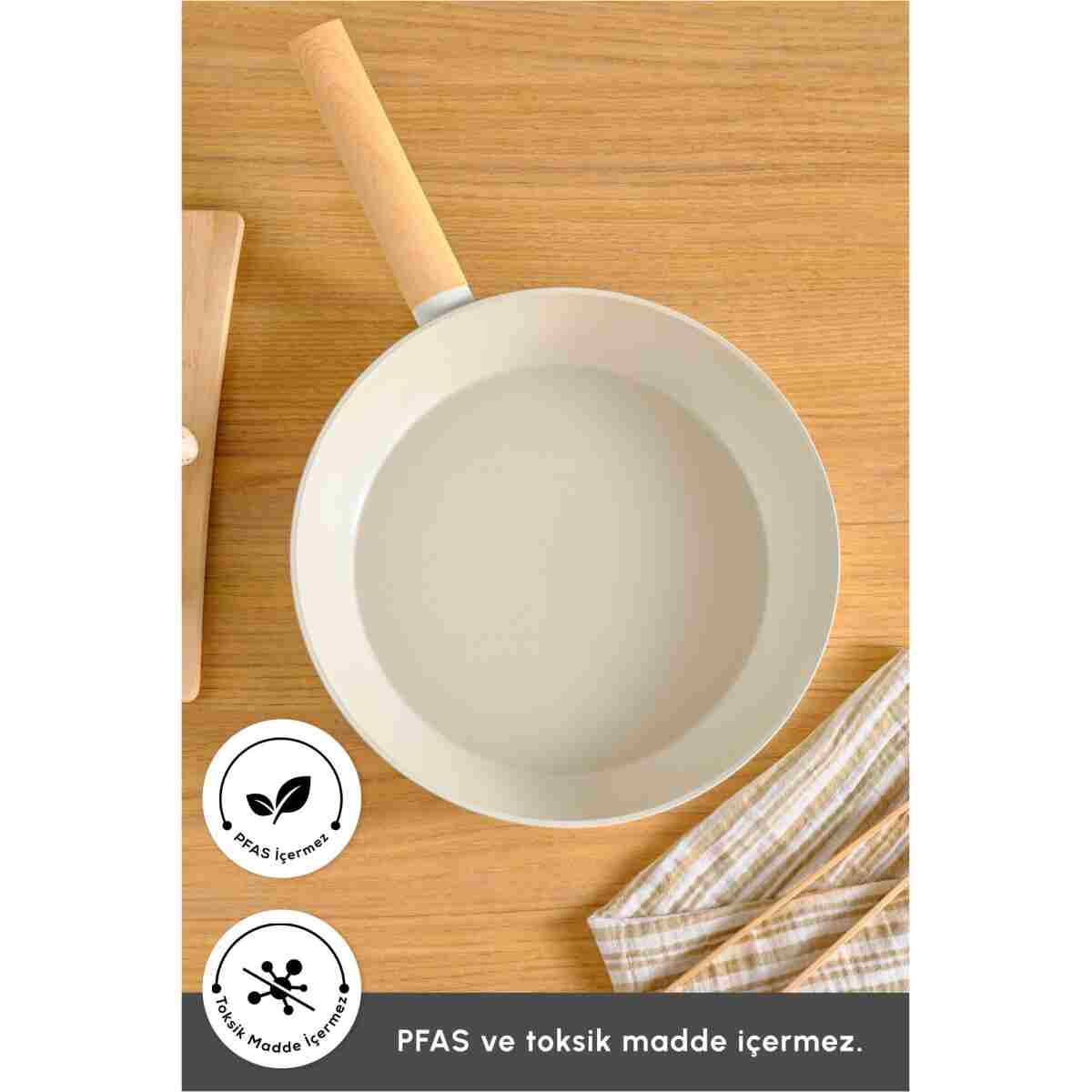 Karaca x Refika Swiss Crystal Almond Cream 0 Yağ İle Yanmaz Yapışmaz İndüksiyon Tabanlı Tava 30 Cm - Görsel 6