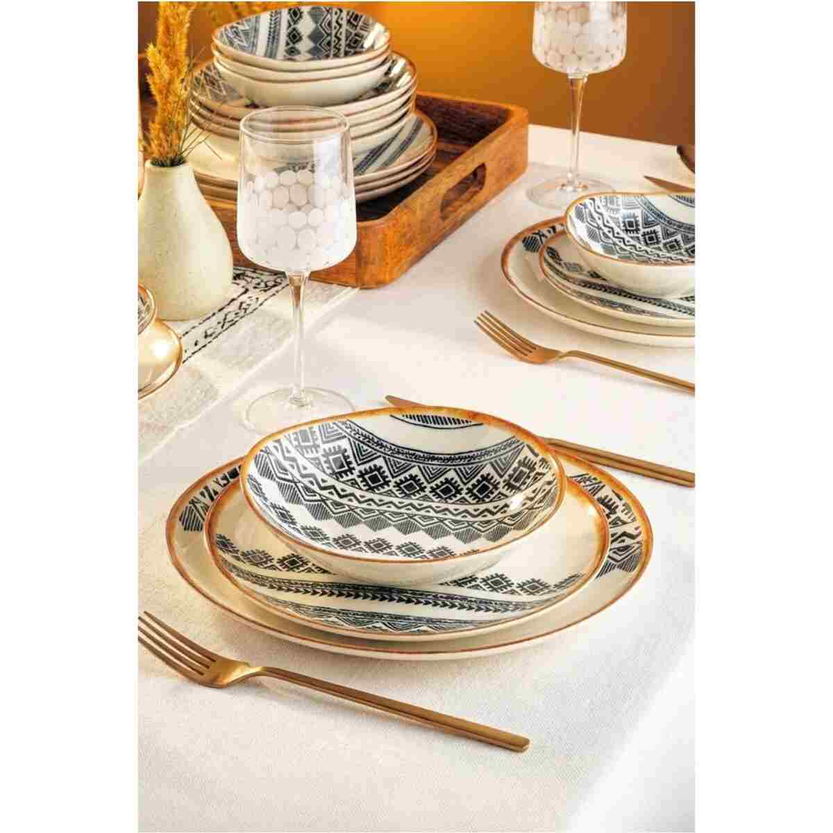 Kitchen Life Roden Modern Ethnic 24 Parça 6 Kişilik Porselen Yemek Takımı Pasta , Çorba ,Yemek , Servis Tabağı - Görsel 11