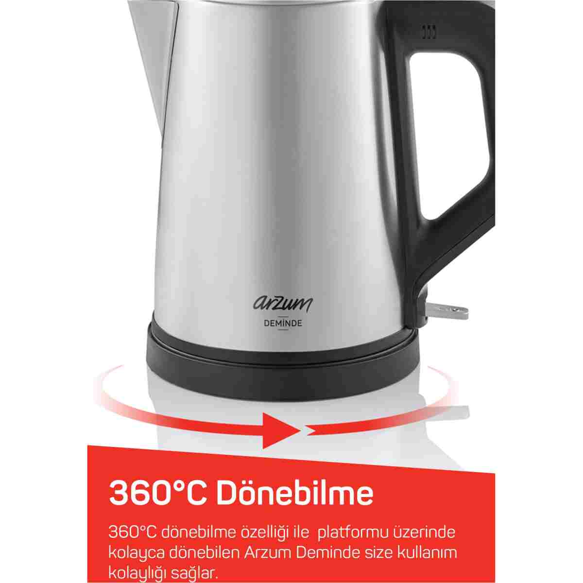 Arzum AR3129 Deminde Çay Makinesi 1800W, 1 L Demlik Kapasitesi, Inox - Görsel 3