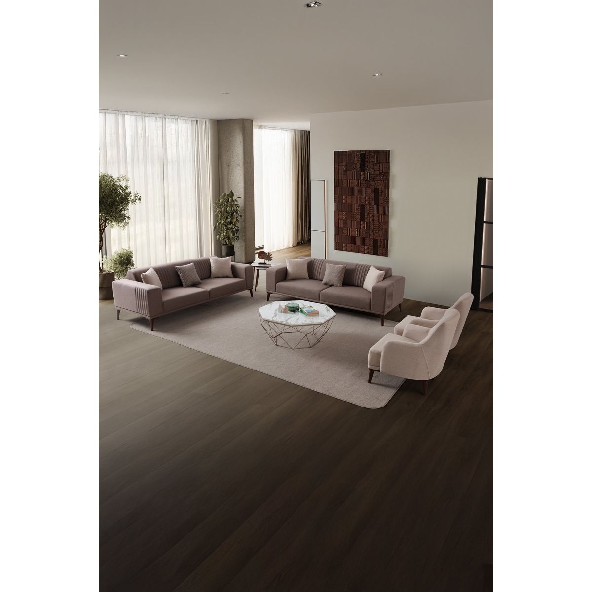 EDSY HOME Regnar 3+3+1+1 Koltuk Takımı Kahverengi - Sütlü Kahve - Görsel 2
