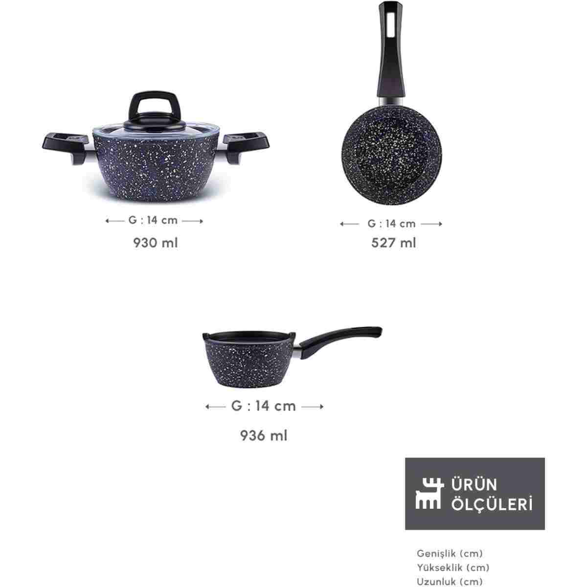 Karaca Bio Granit Blue Stone Mini 5 Parça Tencere ve Tava Seti - Görsel 12