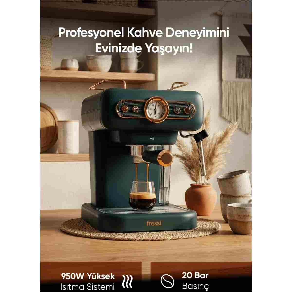 Fressi Espresso Latte Cappuccino Kahve Makinesi Süt Köpürtücülü 20bar Basınçlı 1,2lt Em-01 Ristretto - Görsel 3