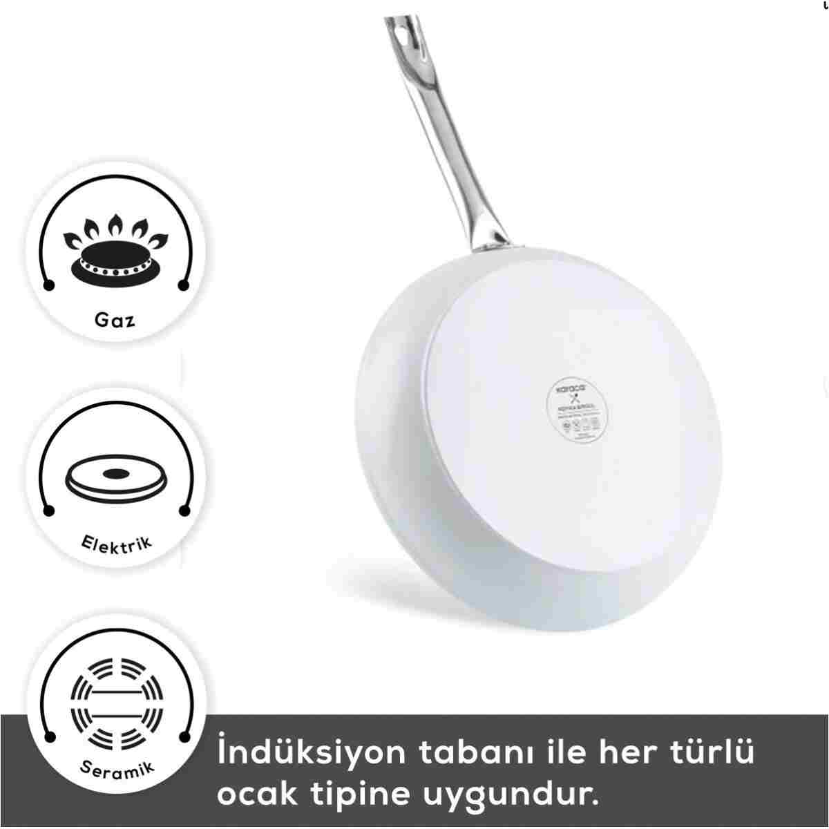 Karaca x Refika Swiss Crystal Metal Kulplu 0 Yağ İle Yanmaz Yapışmaz Tava Sahan Set Creamy - Görsel 11