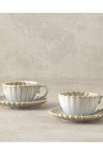 English Home Fiore New Bone China 4 Parça 2 Kişilik Kahve Fincan Takımı Gri