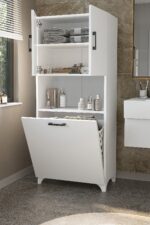 Bofigo Çok Amaçlı Dolap Banyo Dolabı Kirli Çamaşır Sepeti Dolabı Damla Beyaz - Görsel 4