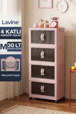 Lavine ”MEDIUM” 4 Katlı Portatif Dolap Organizer 30LT Çok Amaçlı Mıknatıs Kapaklı, Katlanır, Tekerlekli - Görsel 11