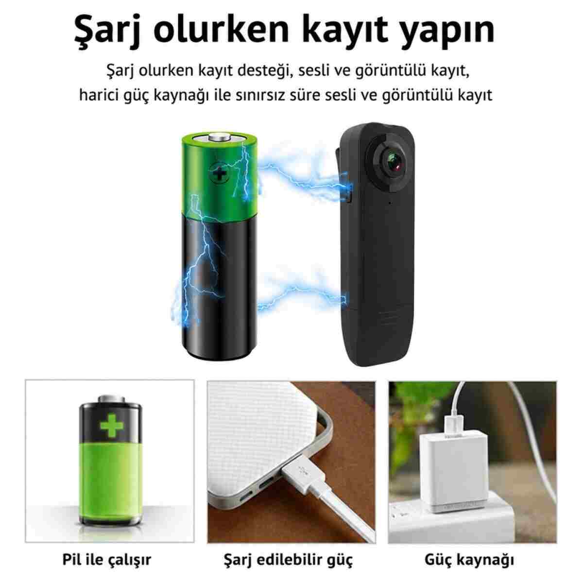 maetheus A18 Mini Yaka Kamerası 1080P Full HD Sesli Video Kaydedici Gece Görüşlü Hareket Algılamalı Taşınabilir Vücut Kamerası - Görsel 4