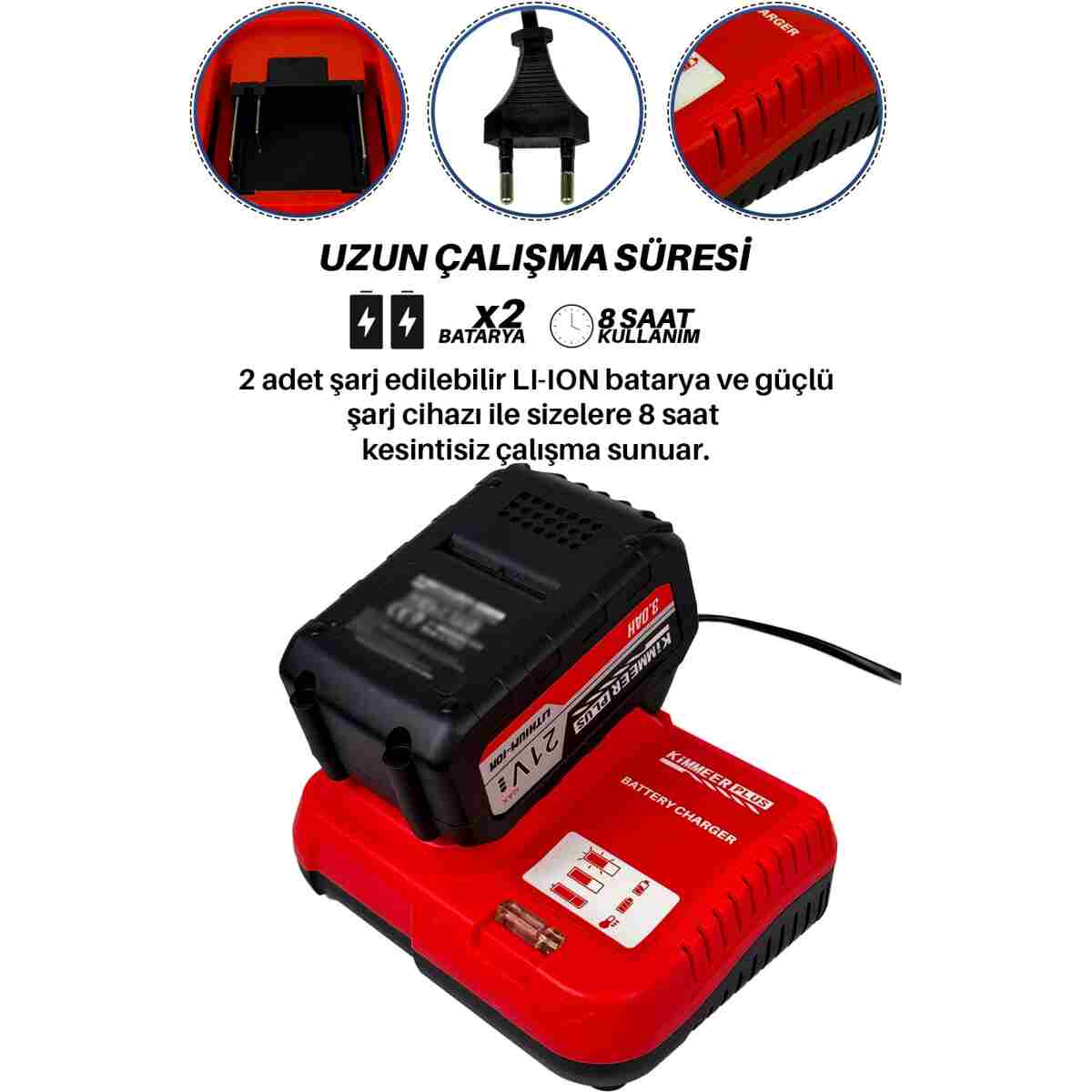 KİMMEER PLUS Profesyonel 21V Matkap Hilti Taşlama Somun Sıkma Testere 5'lı Set - Görsel 3