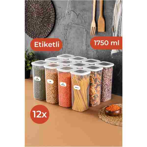 Vienev Etiketli Foly Kare Erzak Saklama Kabı Seti 12li 1,75 Büyük Boy Beyaz