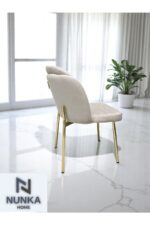 NUNKA HOME Arya Gold Line Serisi Krem Renk +6 Sandalyeli Mdf Lak Panel İroni Masa Takımı - Görsel 5