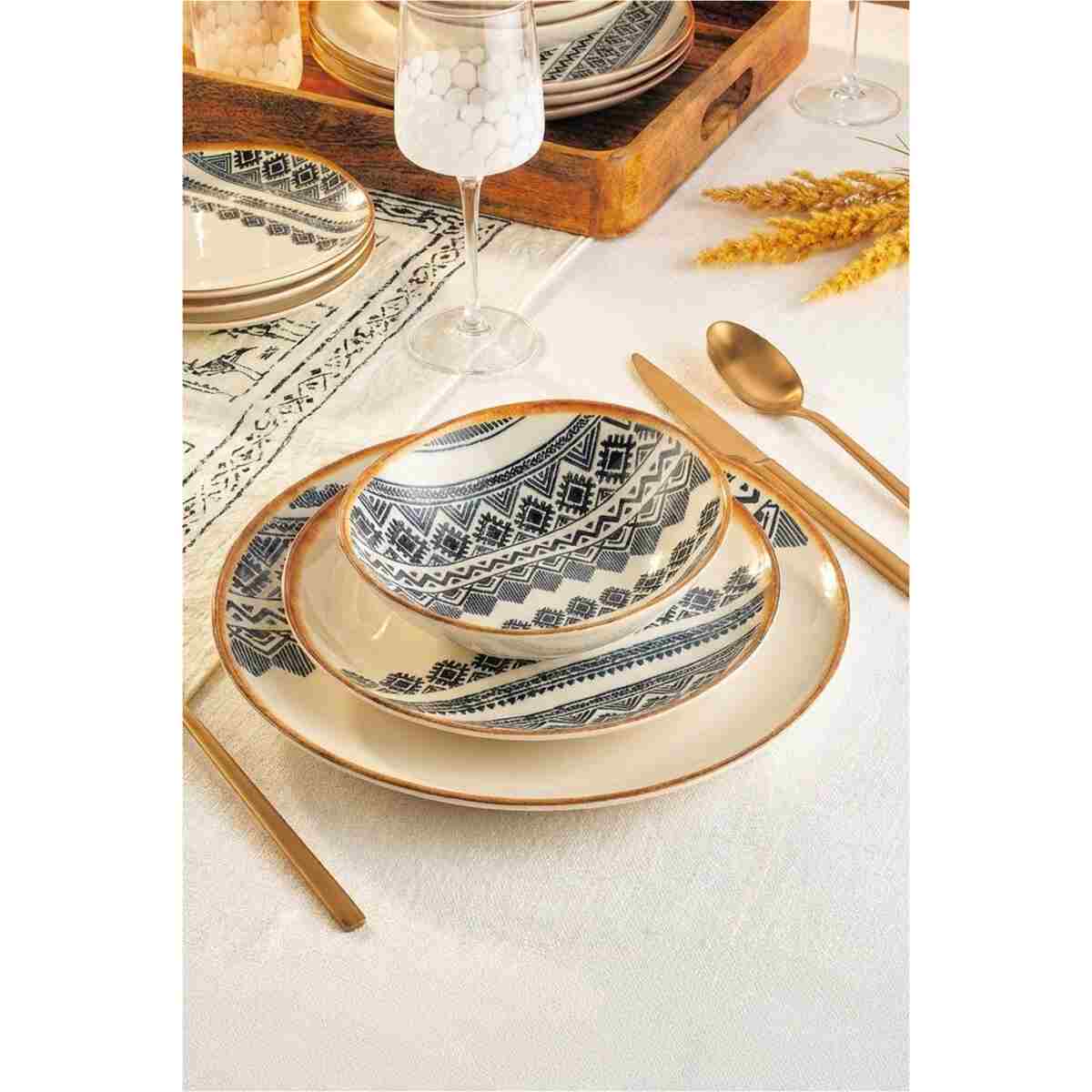 Kitchen Life Roden Modern Ethnic 24 Parça 6 Kişilik Porselen Yemek Takımı Pasta , Çorba ,Yemek , Servis Tabağı - Görsel 10