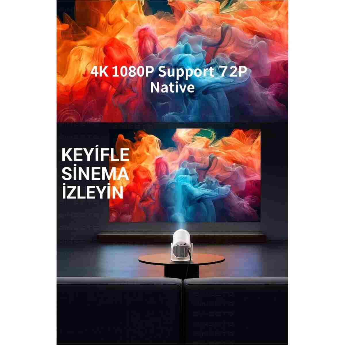 Zineets Taşınabilir Android Projeksiyon + Ses Sistemi Wifi Destekli Akıllı Sinema Projektör Ultra Hd - Görsel 9