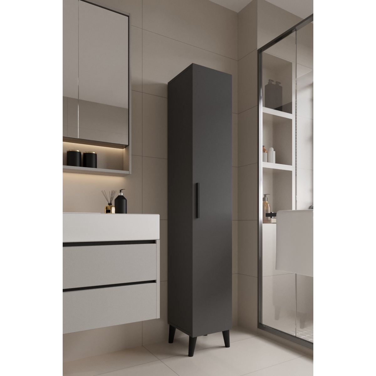 AYMOBSAN Mundo Tek Kapılı Banyo Dolabı Çok Amaçlı Dolap - Beyaz - Görsel 6