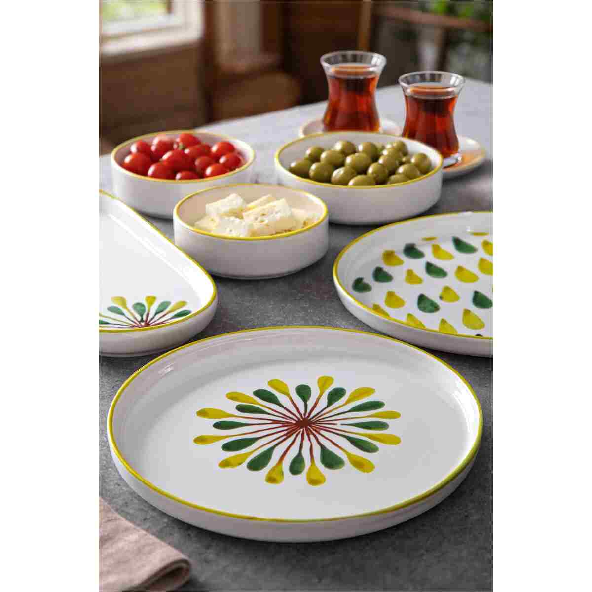Nandy Home 14 Parça 6 Kişilik Handmade Yeşil Nokta Kahvaltı Takımı - Lüx Kahvaltılık Sunum Seti - Görsel 2