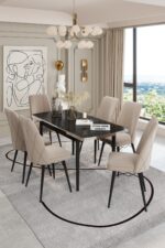 UZMHOME ORKİDE YEMEK ODASI TAKIMI 6 KİŞİLİK BAYB FACE KUMAŞLI 6 SANDALYELİ - Görsel 5