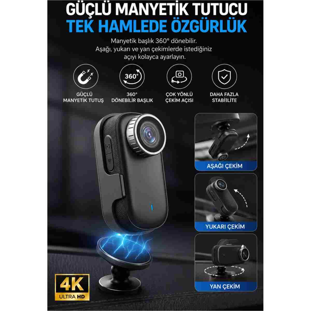SEYUTECH 4K Ekranlı Mini Aksiyon Kamerası 360° Lens Dönüşü Bataryalı Taşınabilir Wireless Vlog Kamerası - Görsel 9