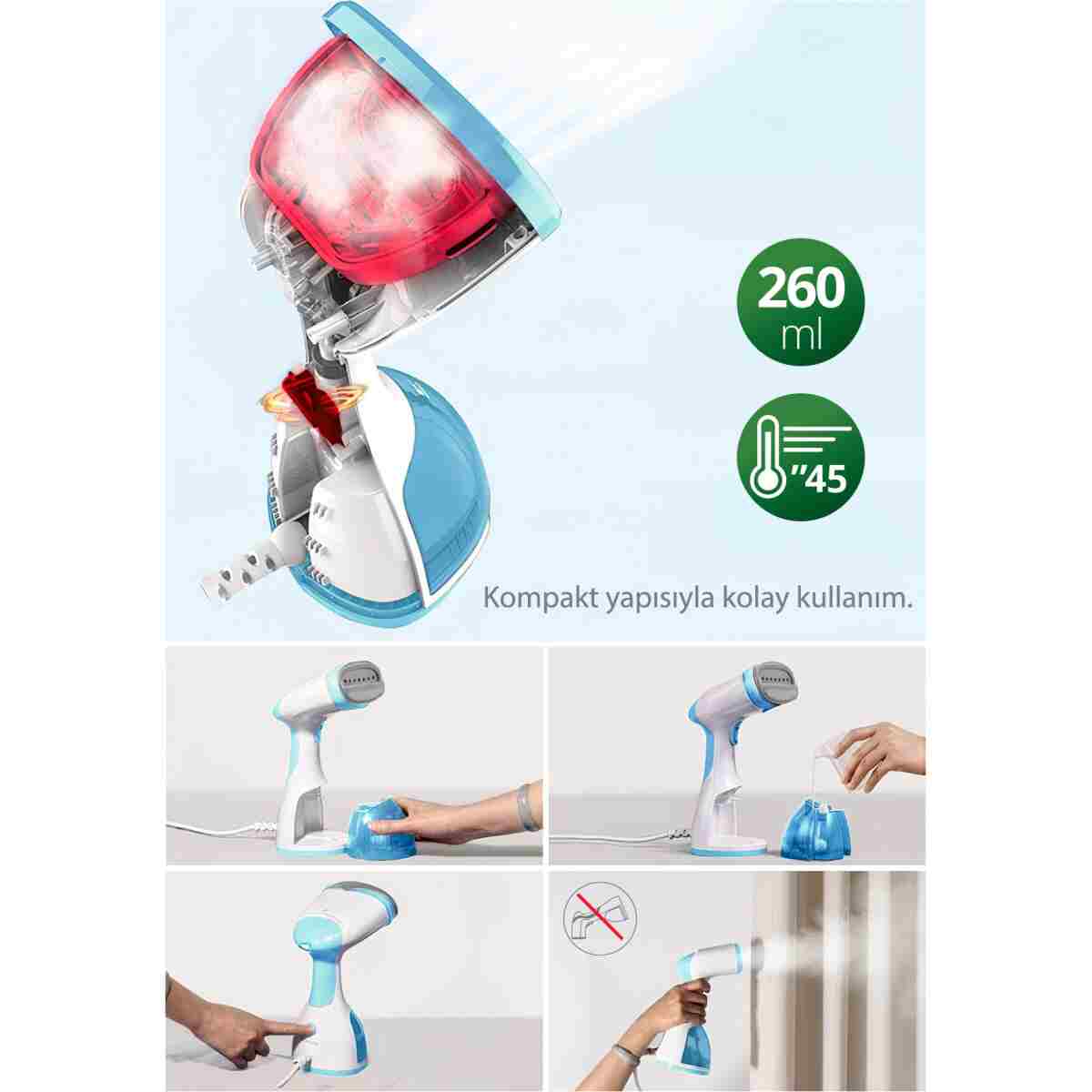 Kiwi Ksı 650 1200w Portatif Buharlı Kırışık Giderici Dikey Ütü - Görsel 5