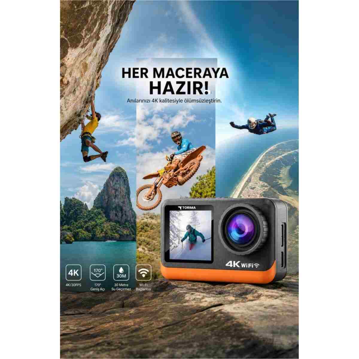 Torima Aksiyon Kamerası Ultra Hd Wifi 4K Su Geçirmez Kamera AC03 Siyah - Görsel 9