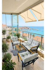 Madame Home Gri Balkon, Bahçe,teras,cafe - Salon - Metal Kanepe Koltuk Takımı - 2 1 1 Sehpa