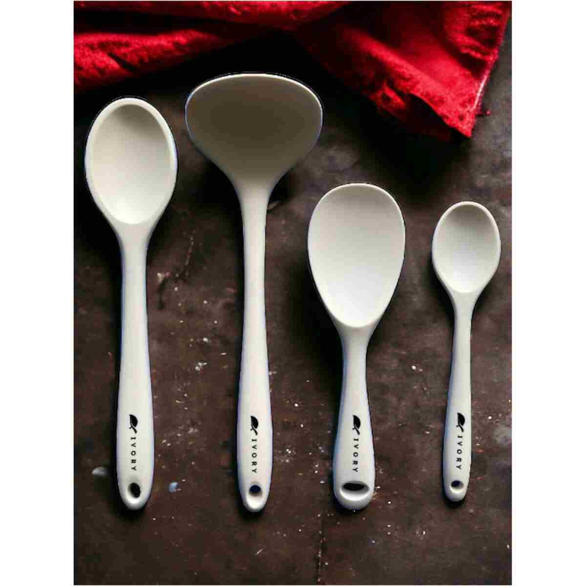 Multiamo İvory Sert Uçlu Isıya Dayanıklı Yanmaz Yapışmaz Silikon Seti 4 Parça 28cm/22cm/20cm Kaşık 28cm Kepçe - Görsel 11