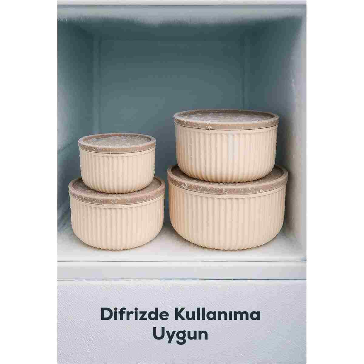 Vienev 4'lü Yuvarlak Saklama Kabı Seti Çizgili Bej | 2.5l 1.5l 0.80l 0.45l | Mikrodalga Ve Dondurucu Uyumlu - Görsel 10