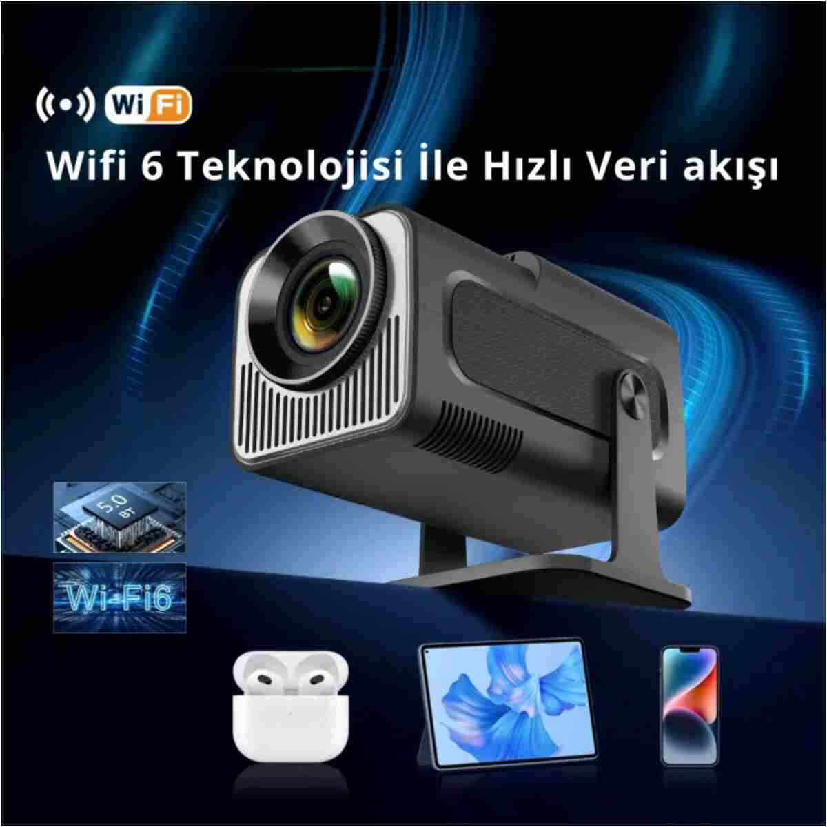 Teknodrone Vision Pro Taşınabilir Android Projeksiyon Wifi Destekli Akıllı Sinema Projektör Siyah Ultra HD - Görsel 13