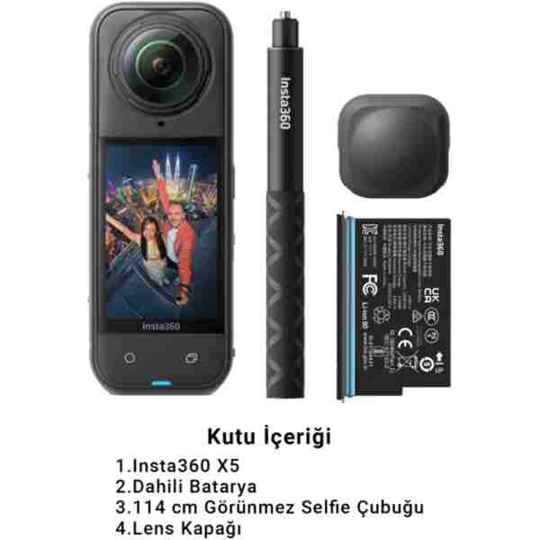 Insta360 X5 8K 360 Aksiyon Kamerası Başlangıç Kiti – Çift Sensör, Ek Batarya, Selfie Çubuğu, Aktif HDR