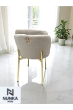 NUNKA HOME Arya Gold Line Serisi Krem Renk +6 Sandalyeli Mdf Lak Panel İroni Masa Takımı - Görsel 4